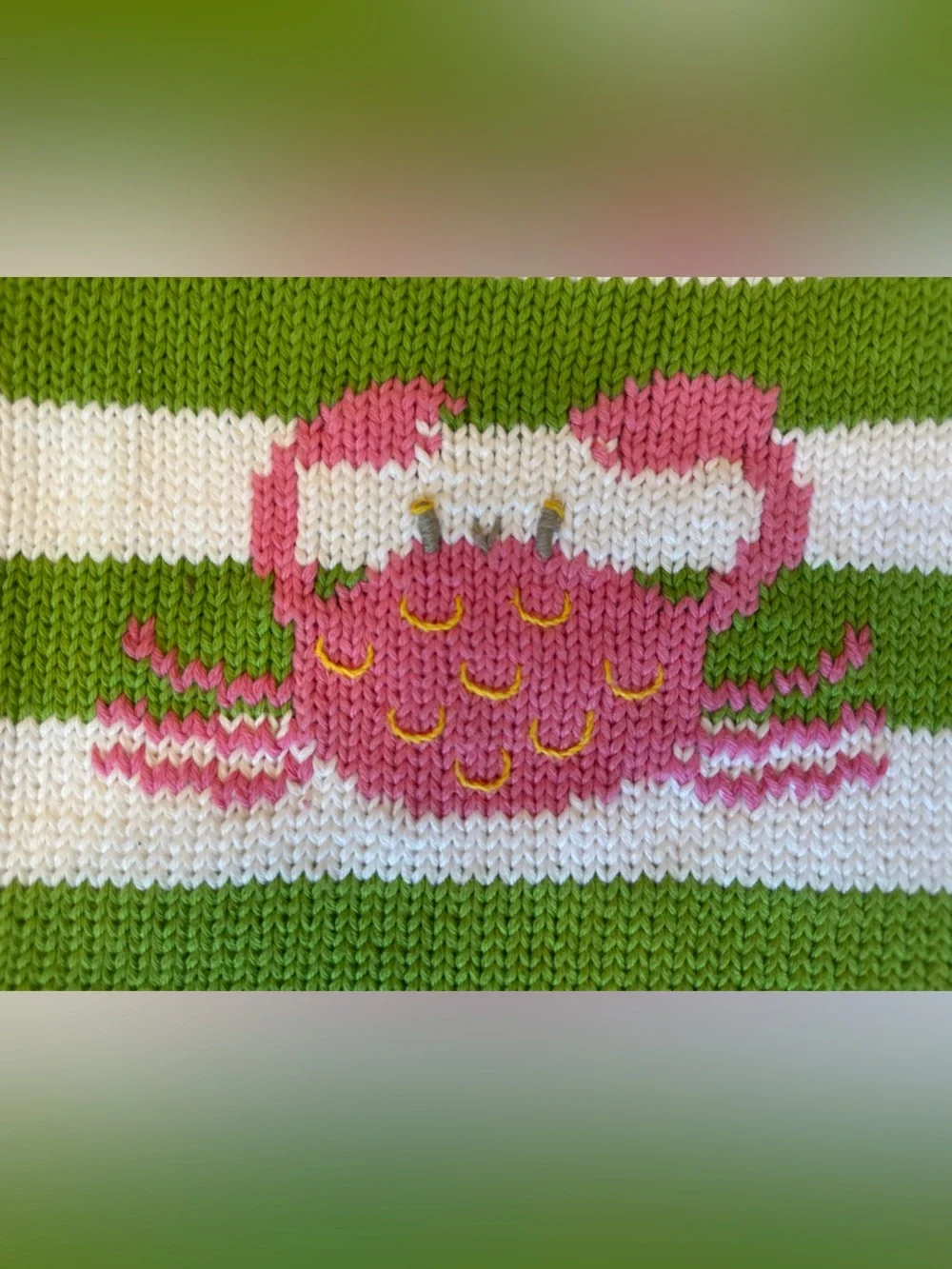 Kids Striped Green & White Sweater with Pink Crab Motif